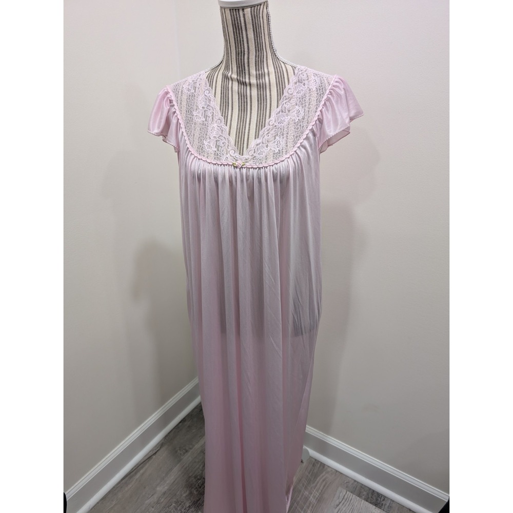 Vintage 60's Gilead Nylon And Lace Long Pink Nightgown Size Medium